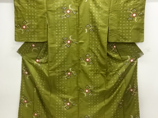JAPANESE KIMONO / ANTIQUE KIMONO / TAISHO ROMAN STYLE / SILK / MEISEN / WOVEN PINE & UME BLOSSOM